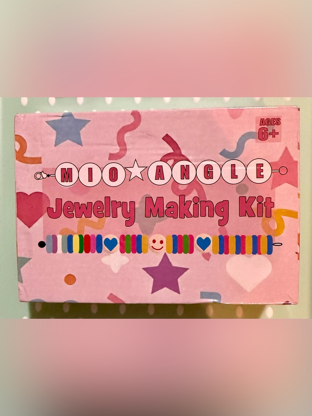 Angel Pink Jewelry Making Kit with Multicolor Beads and Blue Heart Accents
